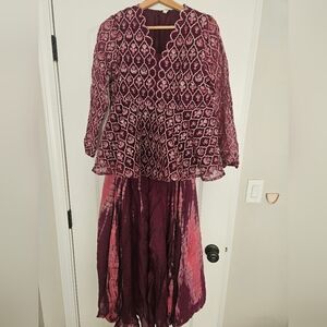 Ethnic Embroidered Purple and Mauve Peplum Top with Tie-Dye Sharara Set